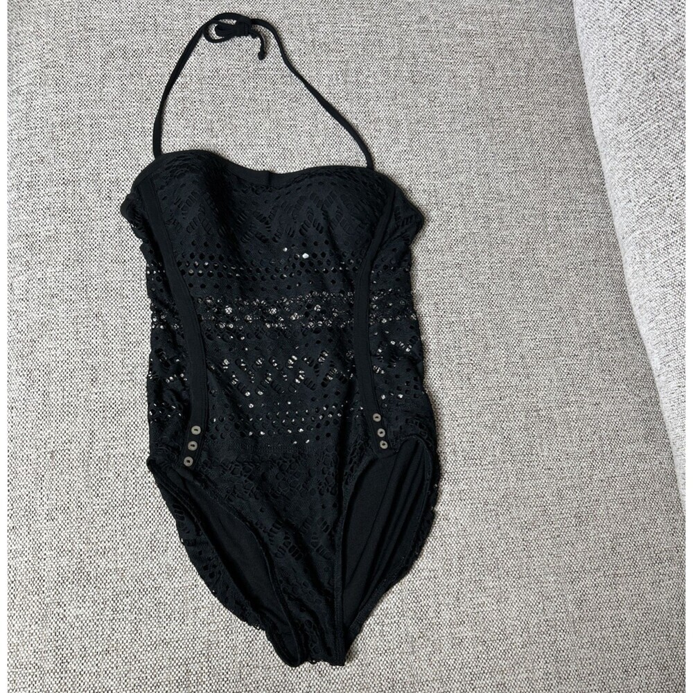 Robin Piccone Swimsuit Mesh One Piece Perforated Boho Bikini Black Size 10